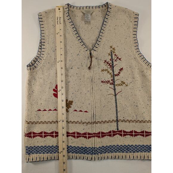 VTG Teddi Knit Sweater Vest Granny Cottage Core Fall Leaf Artsy Embroider Nature - Picture 5 of 11
